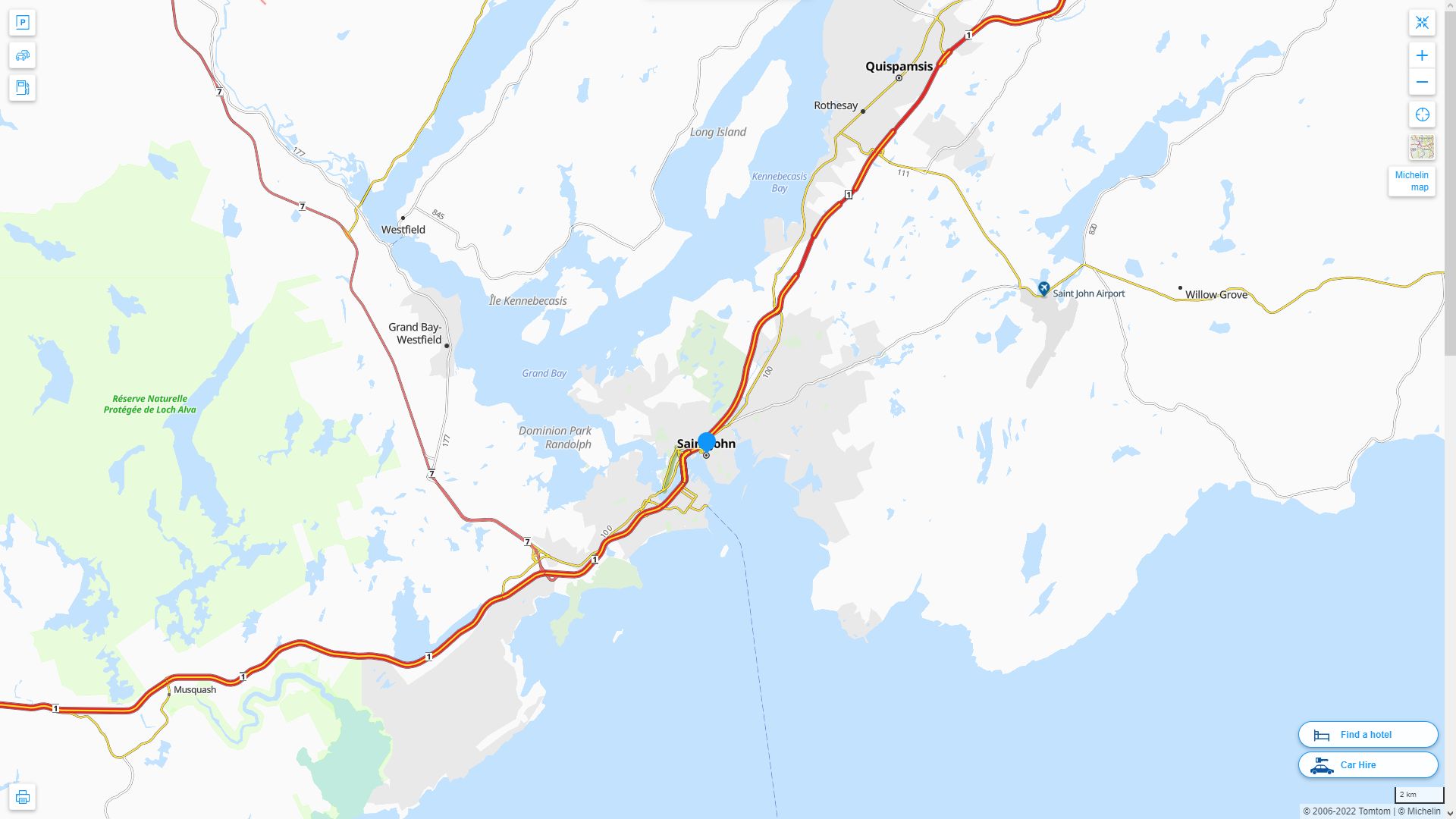Saint John Canada Autoroute et carte routiere